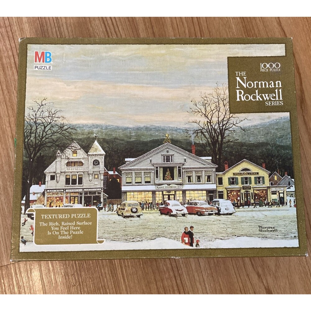 MB 1000 Piece 1967 Puzzle Norman Rockwell Main Street Stockbridge Textured‎